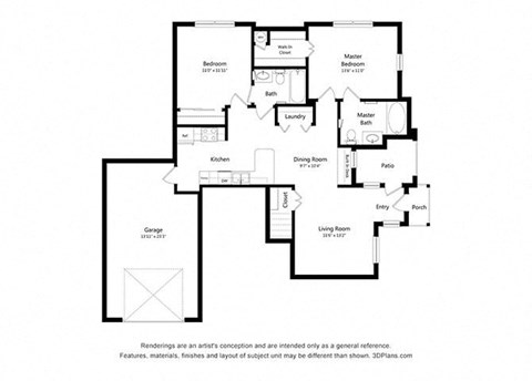 B2 Floor Plan at Woodway Village, Austin, TX 78744